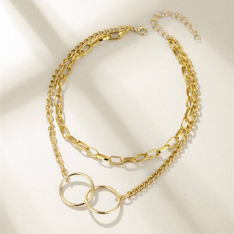 

Ring Decor Layered Chain Necklace, Gold
