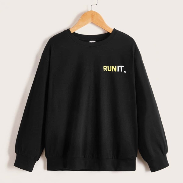 

Boys Letter Graphic Drop Shoulder Pullover, Black