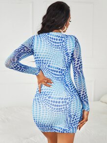 SHEIN SXY 點點圖案抽繩袖緊身洋裝 - 彩色 - 查看 2