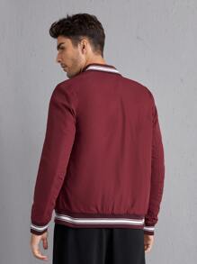Manfinity Hombres Cazadora tipo bomber con cremallera con bordado floral - Burdeos - Ver 2