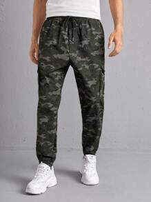 Manfinity Men Camo Print Patch Detail Cargo Trousers - Multicolor - View 5