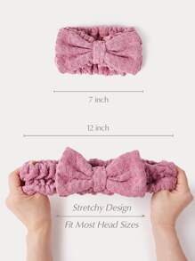 SHEIN Cơ bản sống cơ bản Microfiber Spa Trang điểm Băng đô Waffle Bow-Dessert Rose - Màu hồng gỉ - Xem 6