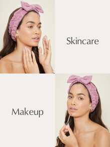 SHEIN Cơ bản sống cơ bản Microfiber Spa Trang điểm Băng đô Waffle Bow-Dessert Rose - Màu hồng gỉ - Xem 8