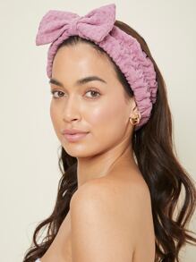 SHEIN Cơ bản sống cơ bản Microfiber Spa Trang điểm Băng đô Waffle Bow-Dessert Rose - Màu hồng gỉ - Xem 9