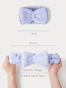 SHEIN Basic living SINH HOẠT CƠ BẢN Sợi nhỏ Spa Trang điểm Băng đô Coral Fleece Nơ-Lavender Macaron - Màu tím - Xem 9