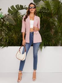 Lapel Neck Flap Detail Blazer - Baby Pink - View 5