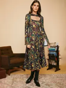 SHEIN Unity 佩斯利和花圖案鏤空連衣裙 - 彩色 - 查看 5