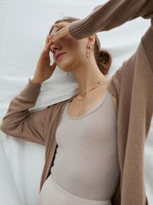 MOTF PREMIUM CASHMERE BLEND BELTED CARDIGAN - Apricot - View 6