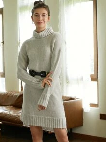 MOTF PREMIUM WOOL & MOHAIR HIGH-NECK JUMPER DRESS - Light Grey - View 1