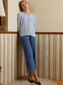 MOTF PREMIUM CASHMERE BLEND SLIT JUMPER - Baby Blue - View 3