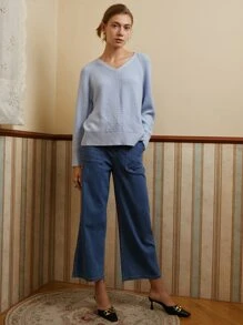 MOTF PREMIUM CASHMERE BLEND SLIT JUMPER - Baby Blue - View 8