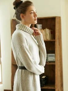 MOTF PREMIUM WOOL & MOHAIR HIGH-NECK JUMPER DRESS - Light Grey - View 7