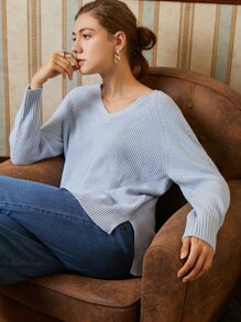 MOTF PREMIUM CASHMERE BLEND SLIT JUMPER - Baby Blue - View 9