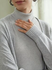 MOTF PREMIUM MERINO WOOL HIGH-NECK KNIT TOP - Light Grey - View 3