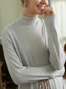 MOTF PREMIUM MERINO WOOL HIGH-NECK KNIT TOP - Light Grey - View 5