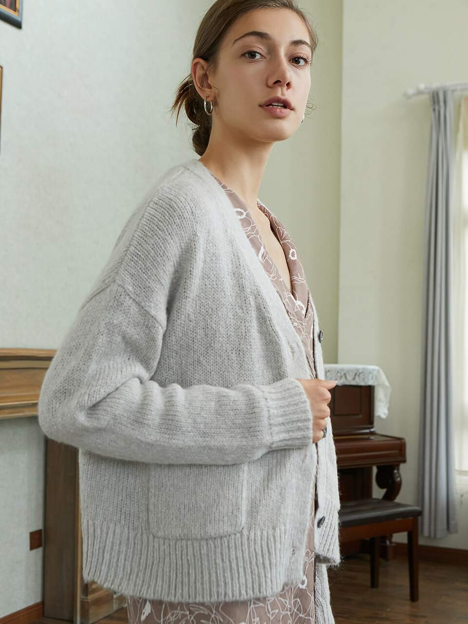 WOOL & MOHAIR DROP SHOULDER CARDIGAN