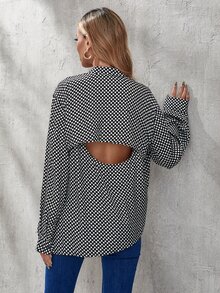 SHEIN Unity Polka Dot Draped Tie Front Cut Out Blouse - Black and White - View 2