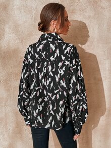 Allover Print High Neck Bishop Sleeve Shirt - Multicolor - View 2