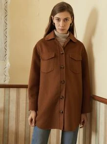 SHEIN Unity Wool Mix Dual Pocket Overcoat
