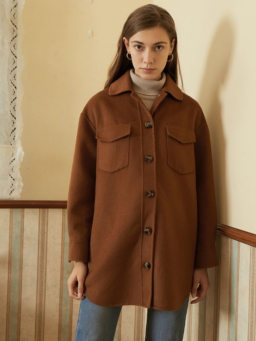 SHEIN Unity Wool Mix Dual Pocket Overcoat