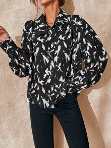 Allover Print High Neck Bishop Sleeve Shirt - Multicolor - View 6