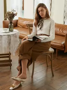 SHEIN 100% MERINO WOOL REGULAR FIT JUMPER - Beige - View 6