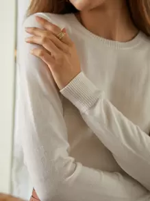 SHEIN 100% MERINO WOOL REGULAR FIT JUMPER - Beige - View 8