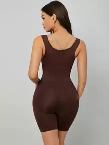 Women's Casual Comfy High Stretch Chocolate Brown Plain Shorts Bodysuit Long Length Shapewear - Chocolate Brown - View 2