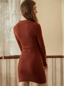 MOTF PREMIUM Vestido de punto de mezcla de lana delgado - Óxido marrón - Ver 2