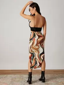 SHEIN BAE 大理石圖案開衩短裙 - 彩色 - 查看 5