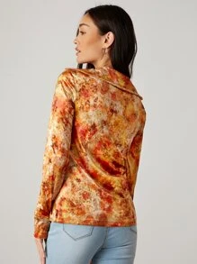 SHEIN Unity Tie Dye Single Button Placket Velvet Blouse - Multicolor - View 2