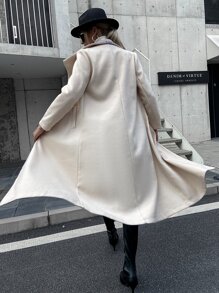 幾何織帶邊腰帶花呢外套 - 米色 - 查看 2