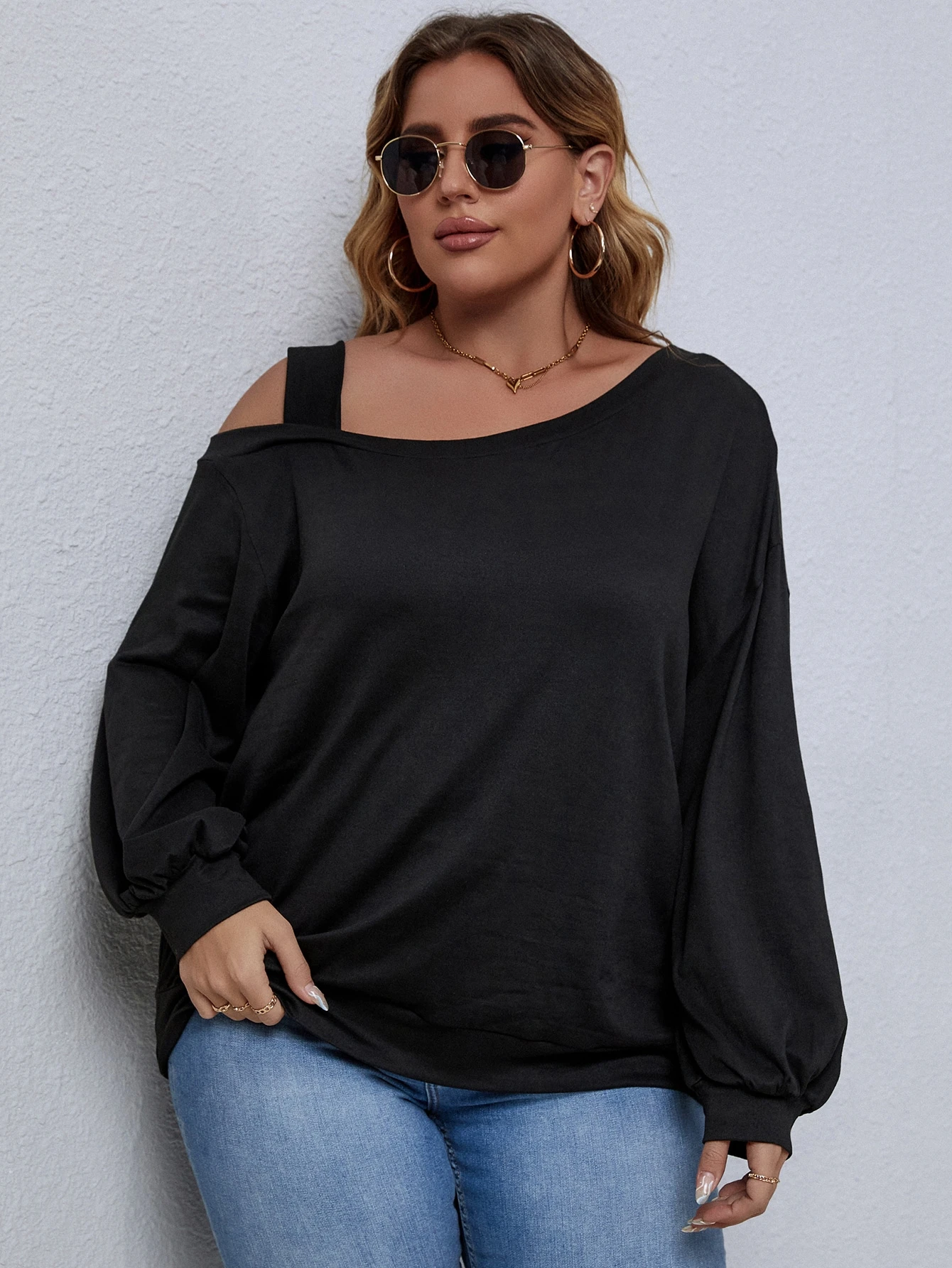 Wide neck sweatshirt plus size Clearance