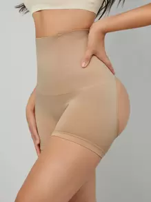 Women's High Stretch Apricot Cut Out Plain Casual Comfy Shapewear Leggings - Apricot - View 4