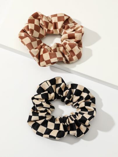 2pcs/Set Women's Multicolor Checkerboard Pattern Scrunchies, Suitable For Daily Use Elegant Y2kHair Ties Scrunchy Hair Ties Ponytail Head Accessories Elastic Band