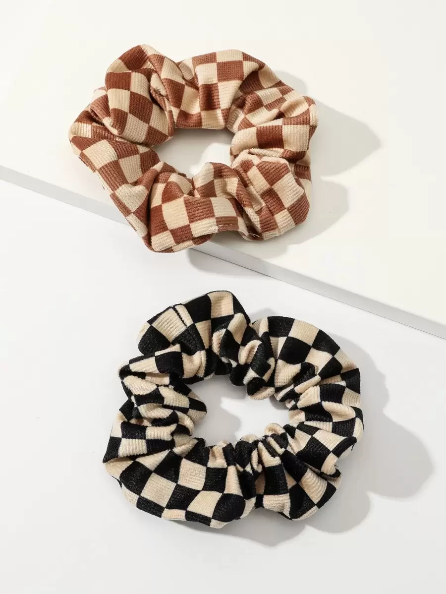 2pcs/Set Women's Multicolor Checkerboard Pattern Scrunchies, Hair Accessories - Multicolor - View 1