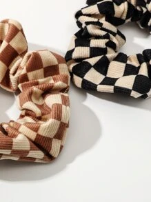 2pcs/Set Women's Multicolor Checkerboard Pattern Scrunchies, Hair Accessories - Multicolor - View 2