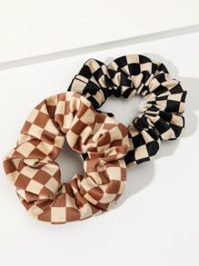 2pcs/Set Women's Multicolor Checkerboard Pattern Scrunchies, Hair Accessories - Multicolor - View 3