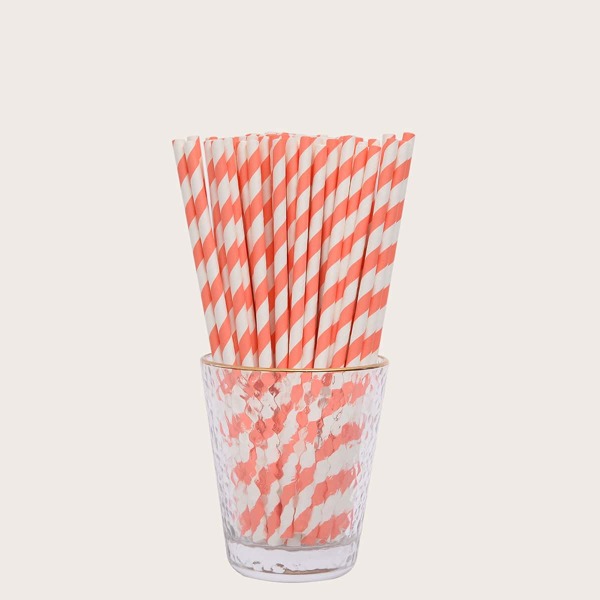 

100pcs Striped Print Disposable Straw, Multicolor
