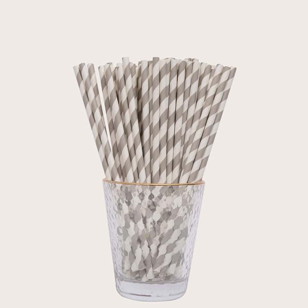 

100pcs Striped Print Disposable Straw, Multicolor