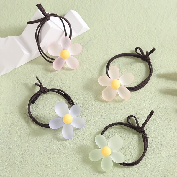 

4pcs Flower Decor Hair Tie, Multicolor