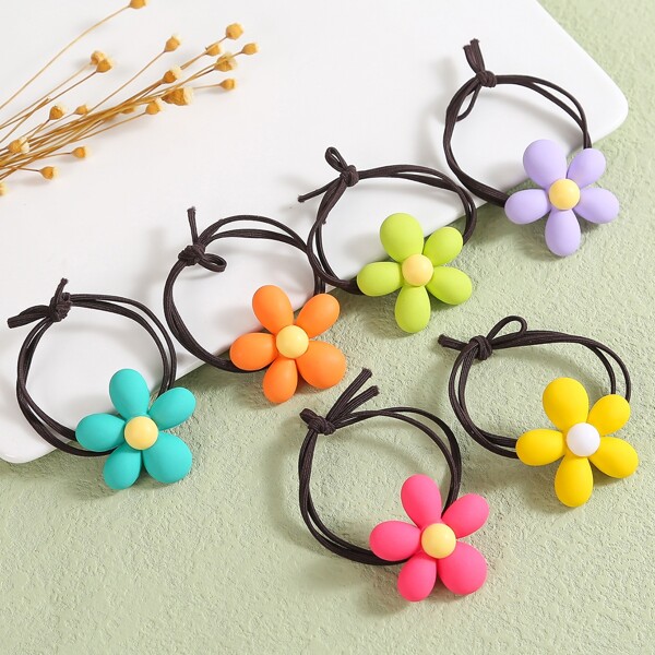 

6pcs Flower Decor Hair Tie, Multicolor