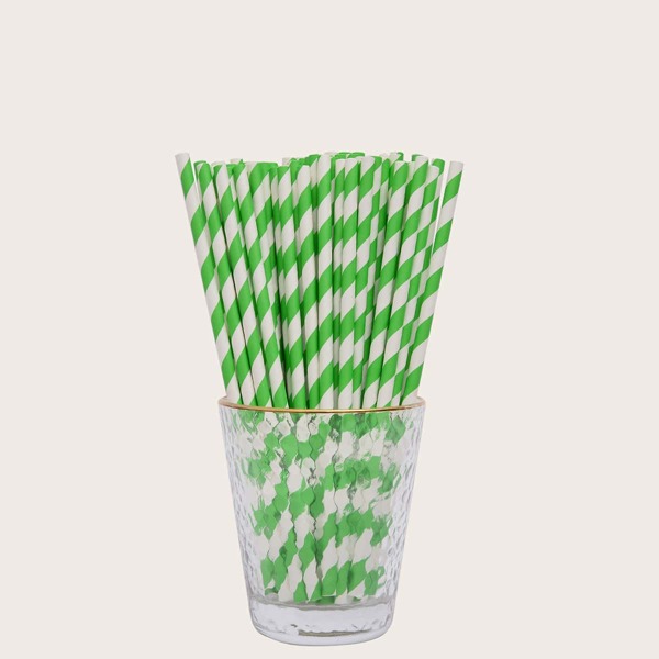 

100pcs Striped Print Disposable Straw, Multicolor