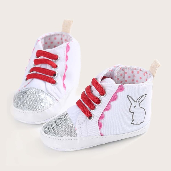 

Baby Sequin Rabbit Graphic Lace-up Front Sneakers, White