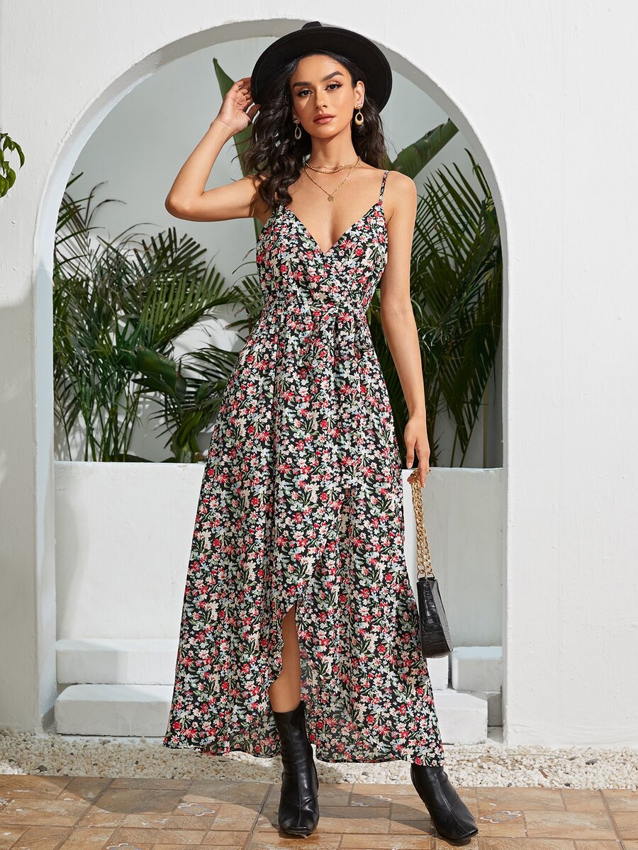 SHEIN Wrap Hem Allover Floral Cami Dress - Multicolor - View 1