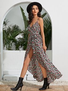 SHEIN Wrap Hem Allover Floral Cami Dress - Multicolor - View 5