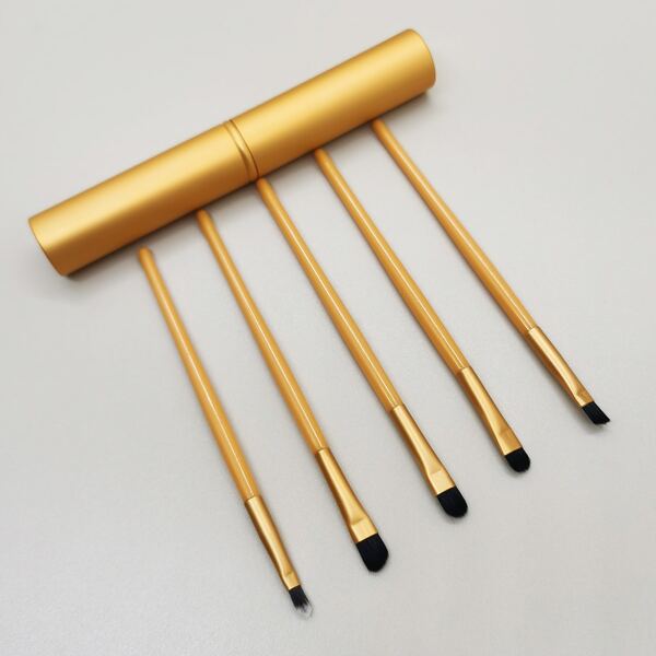 

5pcs Makeup Brush Set With Storage Box, Gold