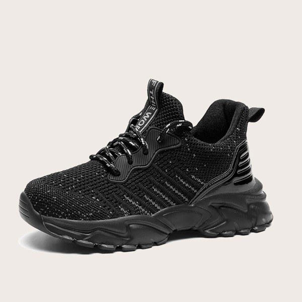 

Boys Minimalist Lace Up Front Knit Sneakers, Black