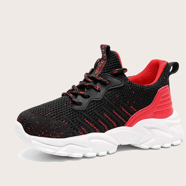 

Boys Colorblock Lace Up Decor Knit Sneakers, Black