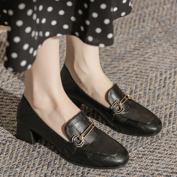 

Textured Metal Decor Chunky Loafers, Black